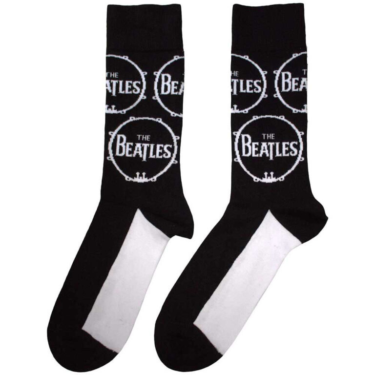 The Beatles Unisex Drum Logo Repeat Black UK Size 4 – 7 Socks