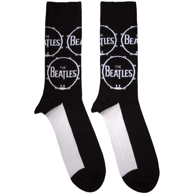 The Beatles Unisex Drum Logo Repeat Black UK Size 4 – 7 Socks