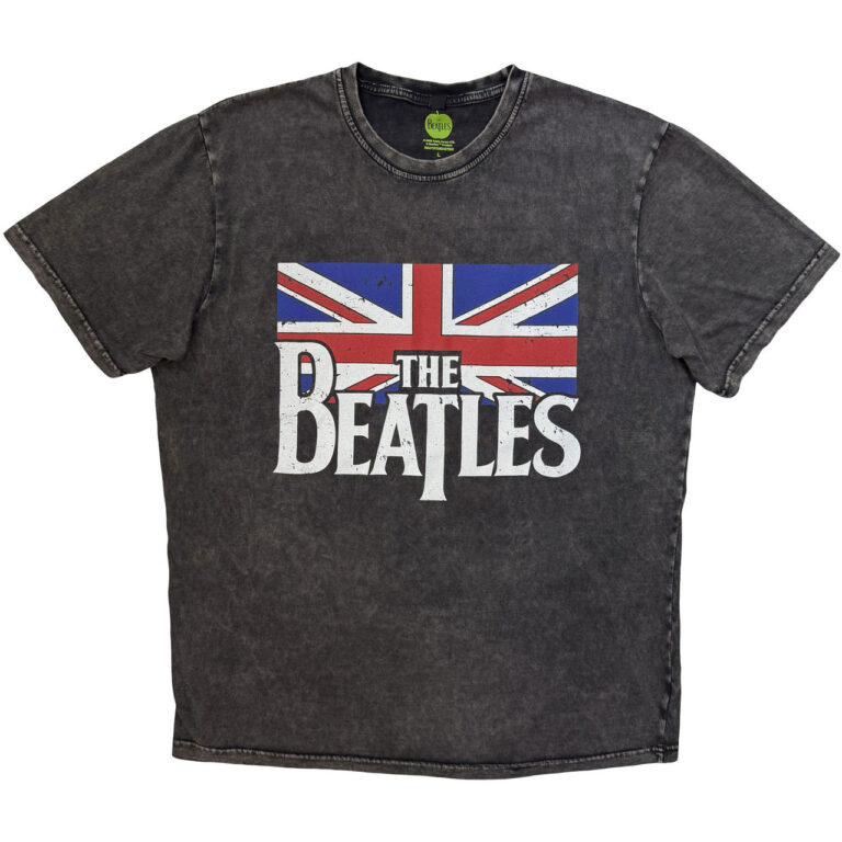 The Beatles Drop T Logo & Vintage Flag Charcoal Grey T-Shirt
