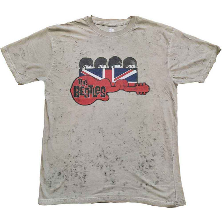 The Beatles Guitar & Flag Snow Wash Sand Wash Collection T-Shirt