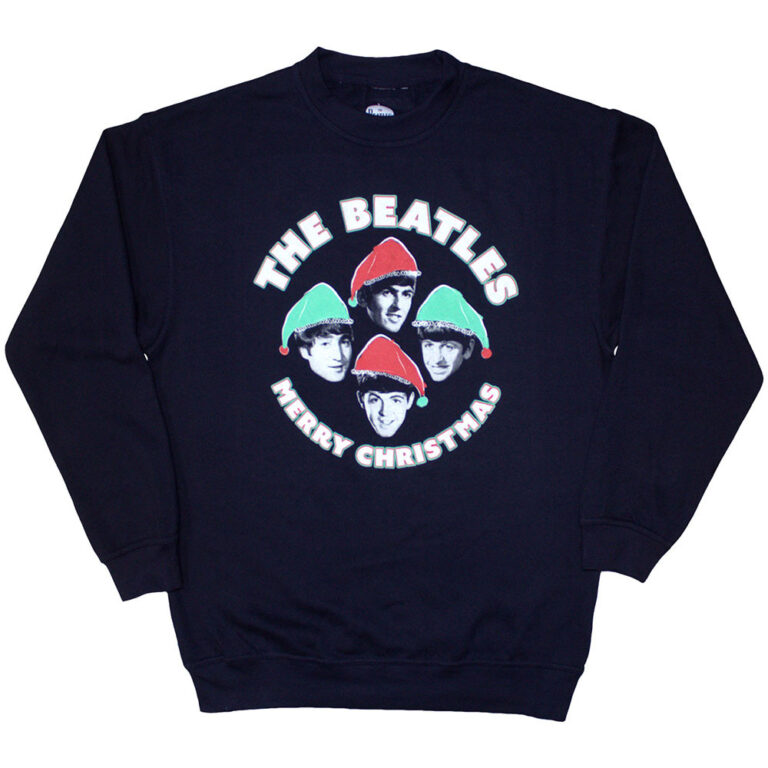 The Beatles Xmas Hats Navy Blue Sweatshirt