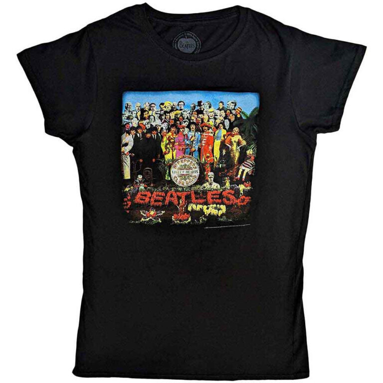 The Beatles Vintage Sgt Pepper Black Back Print Ladies T-Shirt