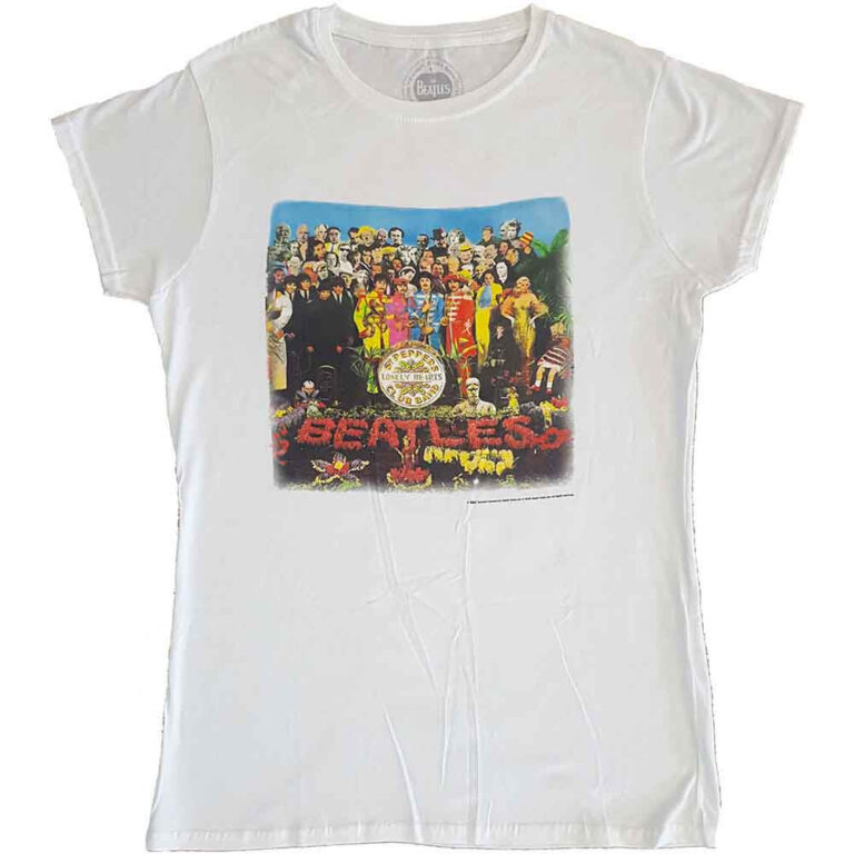 The Beatles Vintage Sgt Pepper White Back Print Ladies T-Shirt