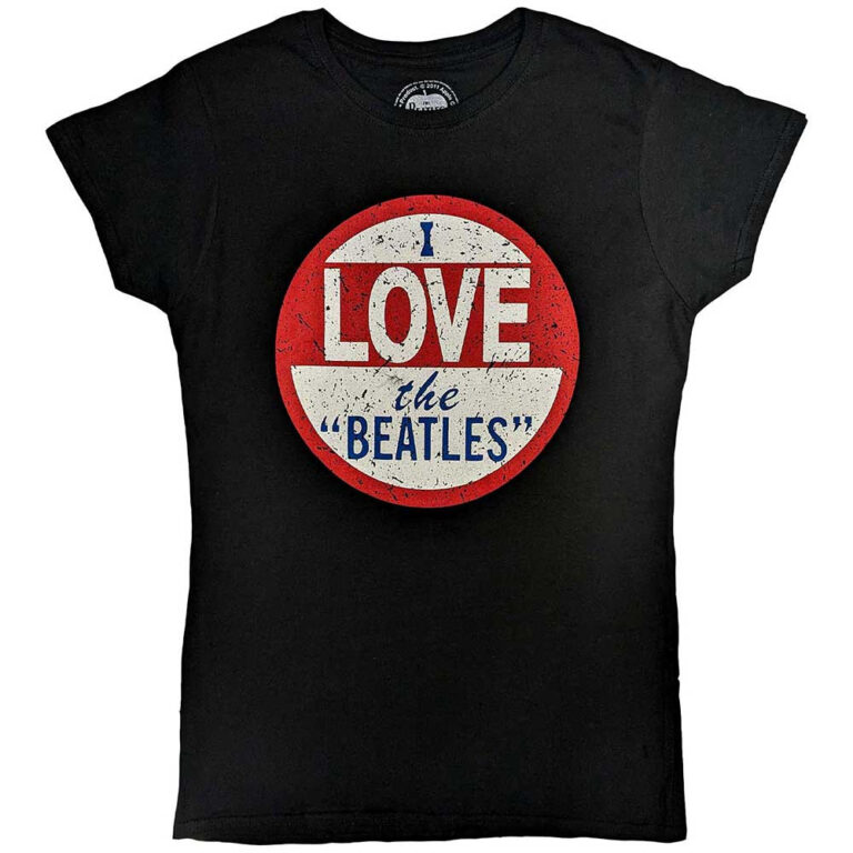 The Beatles Vintage I Love The Beatles Black Back Print Ladies T-Shirt