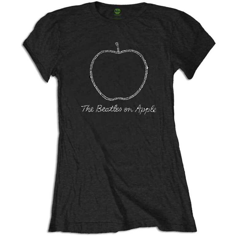 The Beatles On Apple Crystals Black Embellished Ladies T-Shirt
