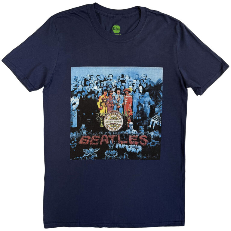 The Beatles Sgt Pepper Blue Navy Blue Back Print T-Shirt