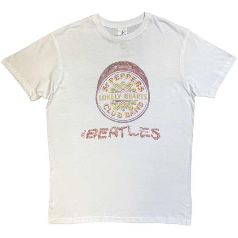 The Beatles Flowers Logo & Drum White T-Shirt