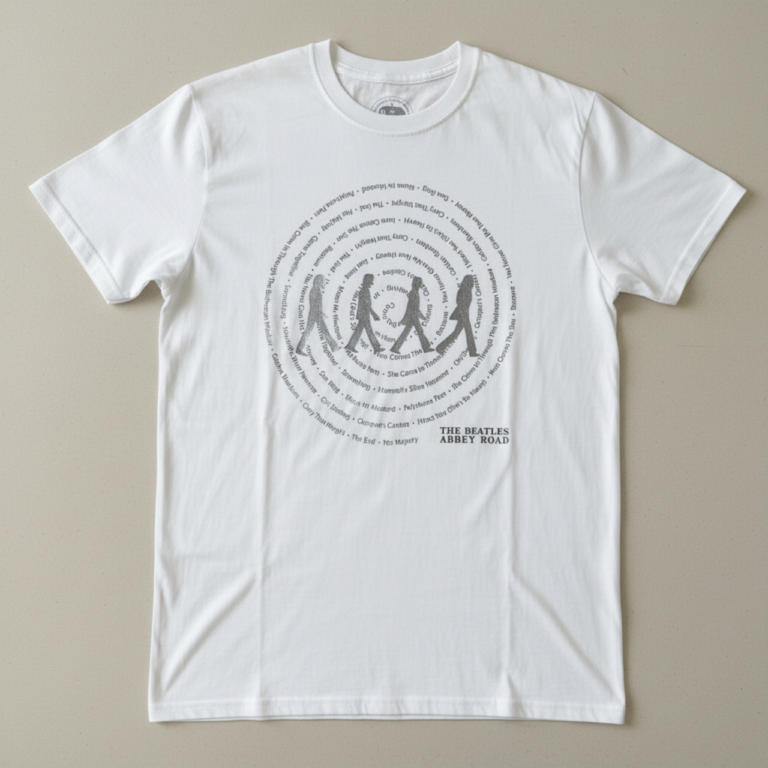 The Beatles Abbey Road Songs Swirl Foiled White Embellished T-Shirt