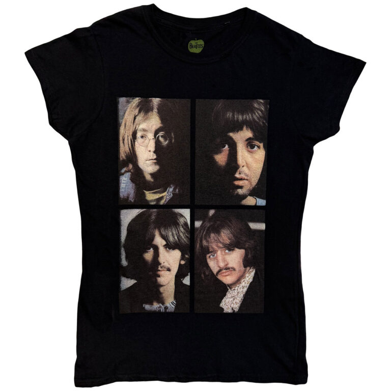 The Beatles White Album Faces Black Back Print Ladies T-Shirt