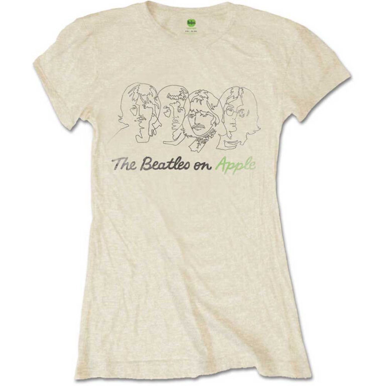 The Beatles Outline Faces on Apple Sand Ladies T-Shirt
