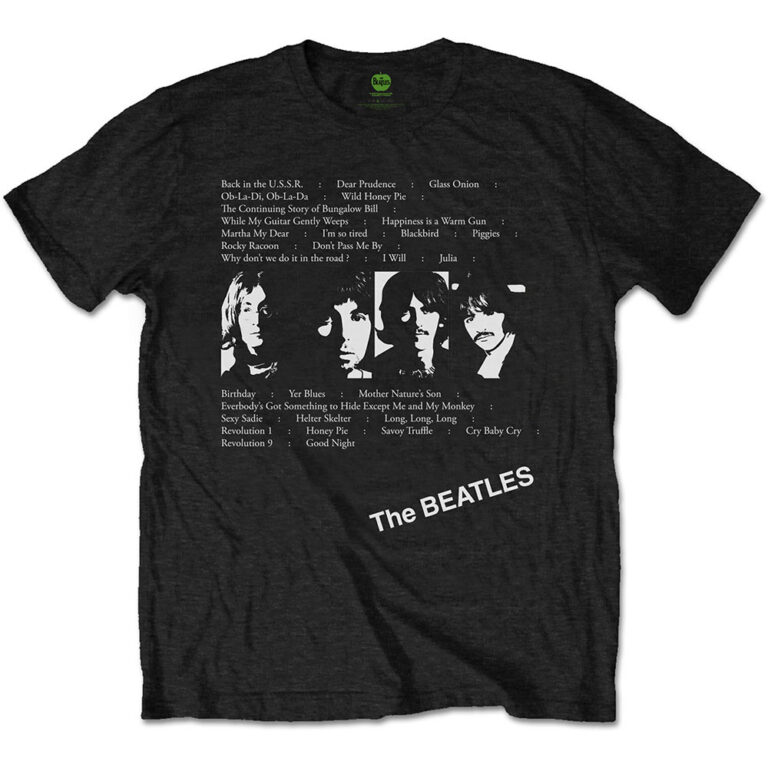 The Beatles White Album Tracks Black Back Print T-Shirt