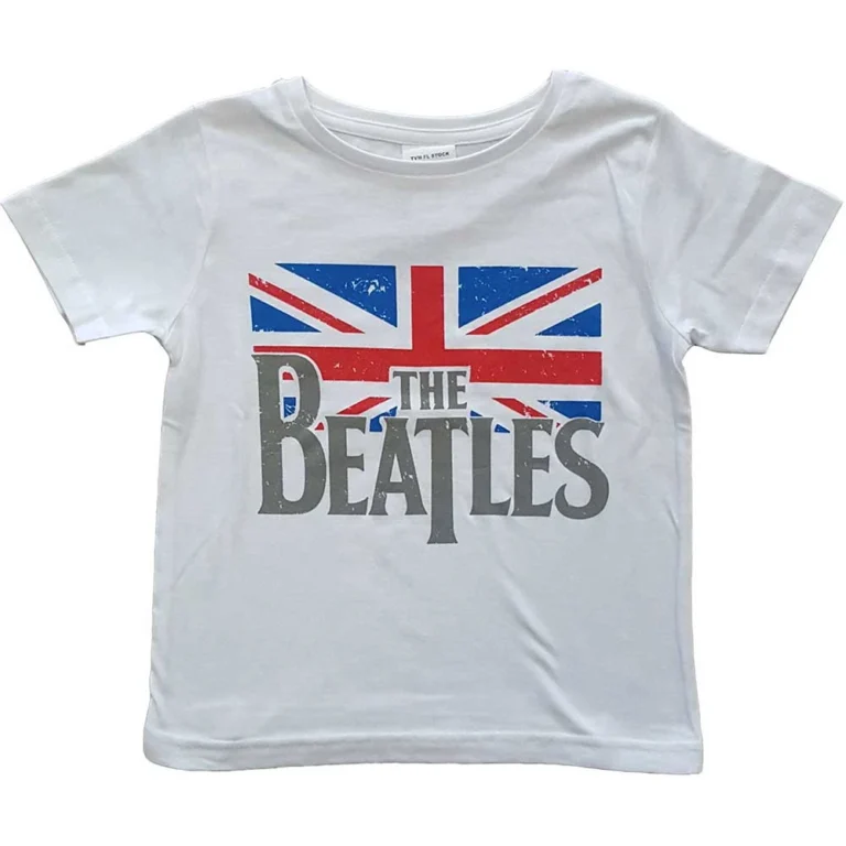 The Beatles Drop T Logo & Vintage Flag White Kids T-Shirt