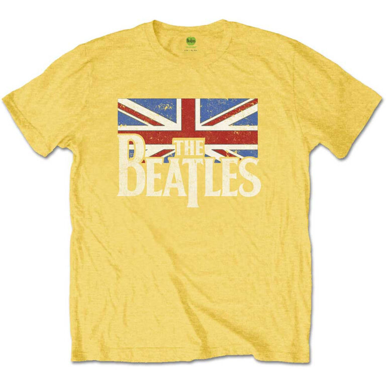The Beatles Drop T Logo & Vintage Flag Yellow LOS Kids T-Shirt