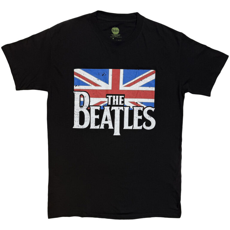 The Beatles Drop T Logo & Vintage Flag Black T-Shirt