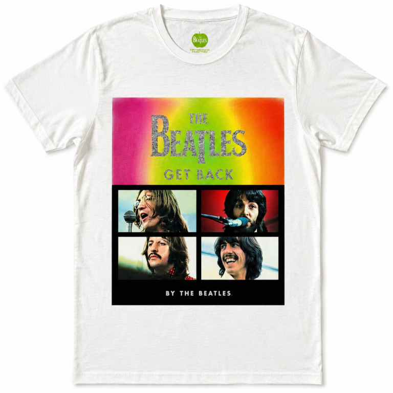 The Beatles Album Faces Gradient Silver Printing White Embellished T-Shirt