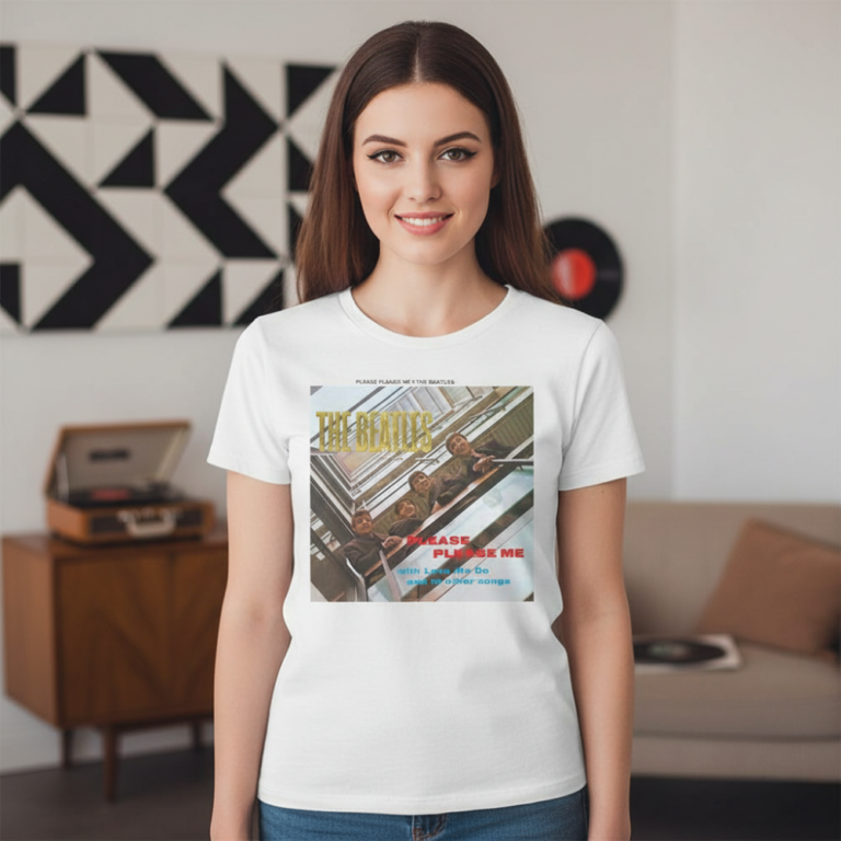 The Beatles Please Please Me Gold Foiled White Embellished T-Shirt