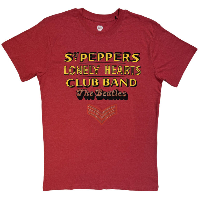 The Beatles Sgt Pepper Stacked Crystals Red Embellished T-Shirt
