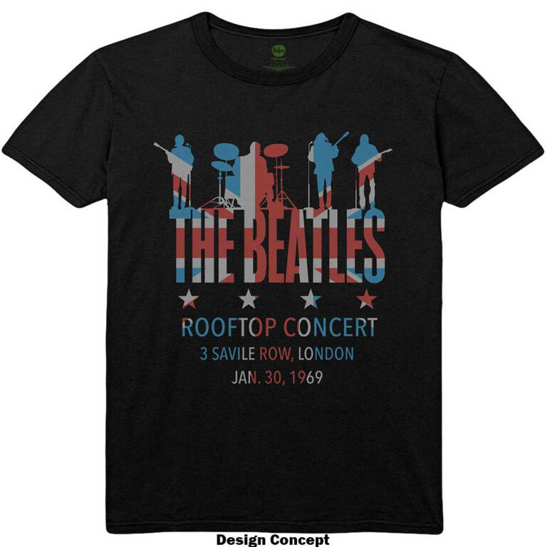 The Beatles Rooftop Flag Black T-Shirt