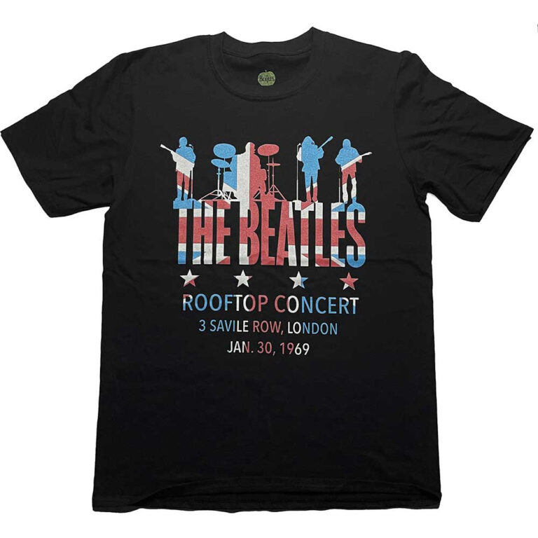 The Beatles Rooftop Flag Black T-Shirt