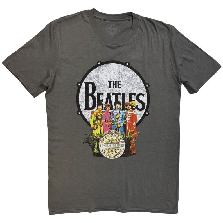 The Beatles Sgt Pepper & Drum Charcoal Grey T-Shirt