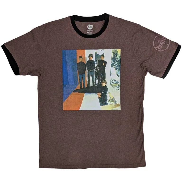 The Beatles Stripes Maroon Red Ringer T-Shirt