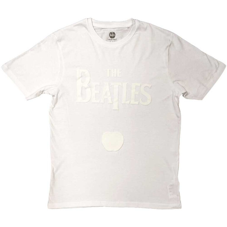 The Beatles Drop T Logo & Apple White-on-White White Hi-Build T-Shirt