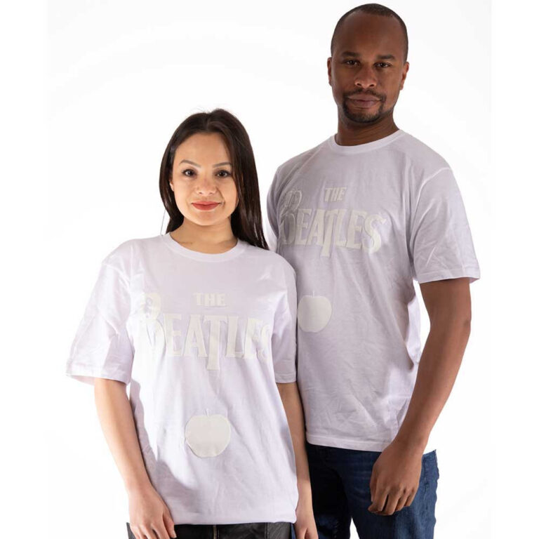 The Beatles Drop T Logo & Apple White-on-White White Hi-Build T-Shirt