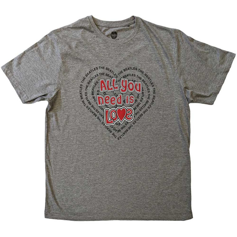 The Beatles All You Need Is Love Heart Grey T-Shirt