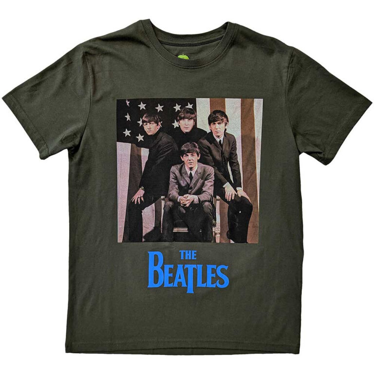 The Beatles US Flag Photo Green T-Shirt