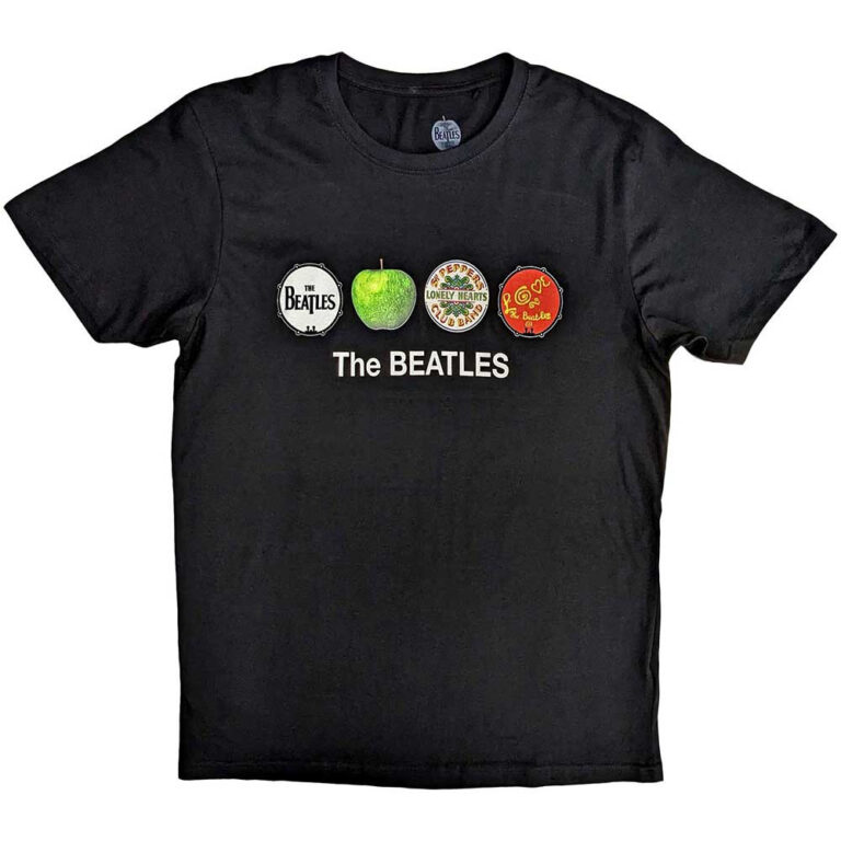 The Beatles Apple & Drums Black T-Shirt