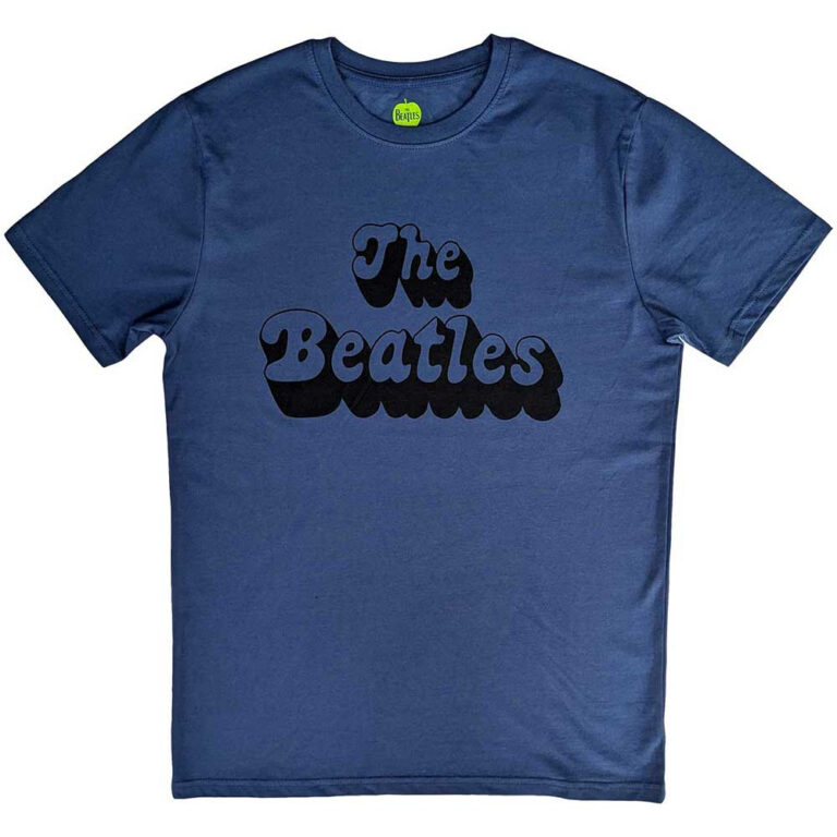 The Beatles Text Logo Shadow Denim Blue T-Shirt