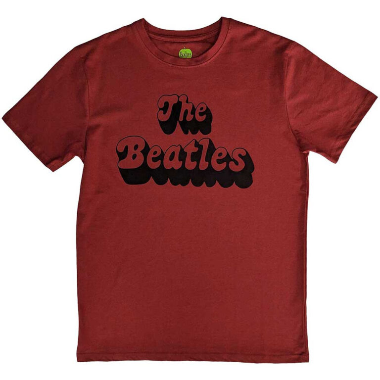 The Beatles Text Logo Shadow Red T-Shirt