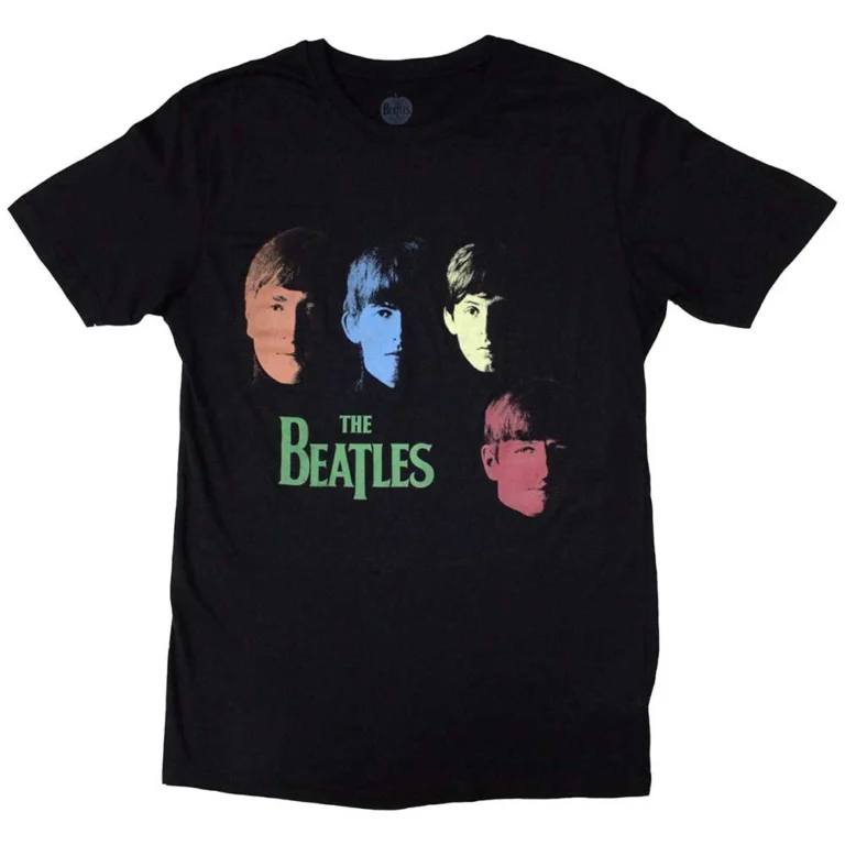 The Beatles Colour Faces Black T-Shirt