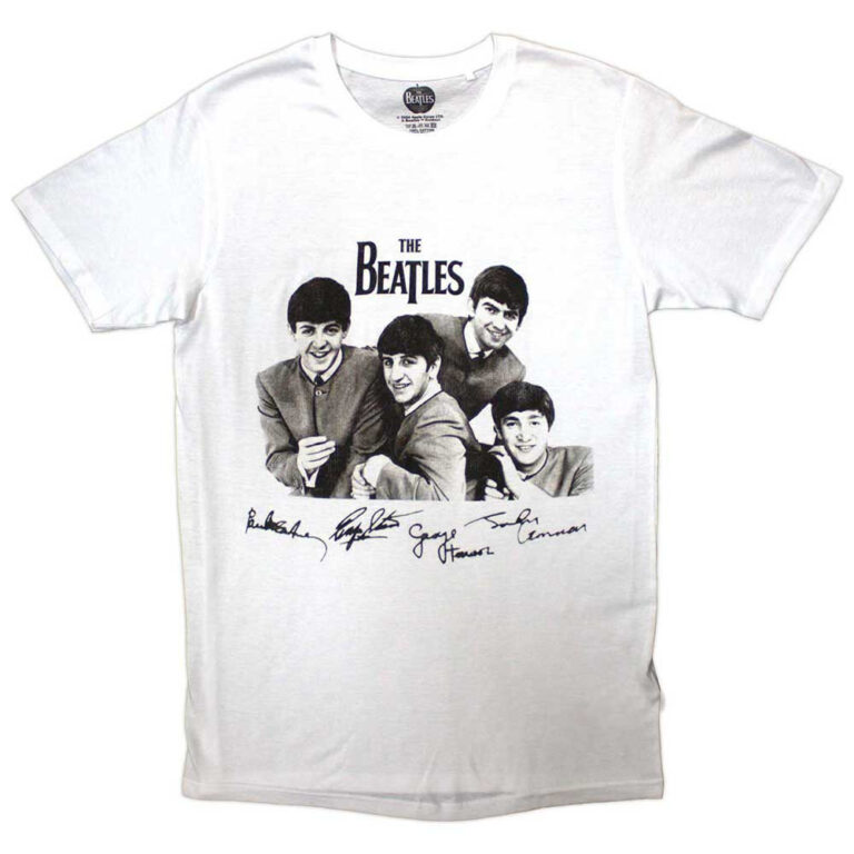 The Beatles Mop Tops & Signatures White T-Shirt