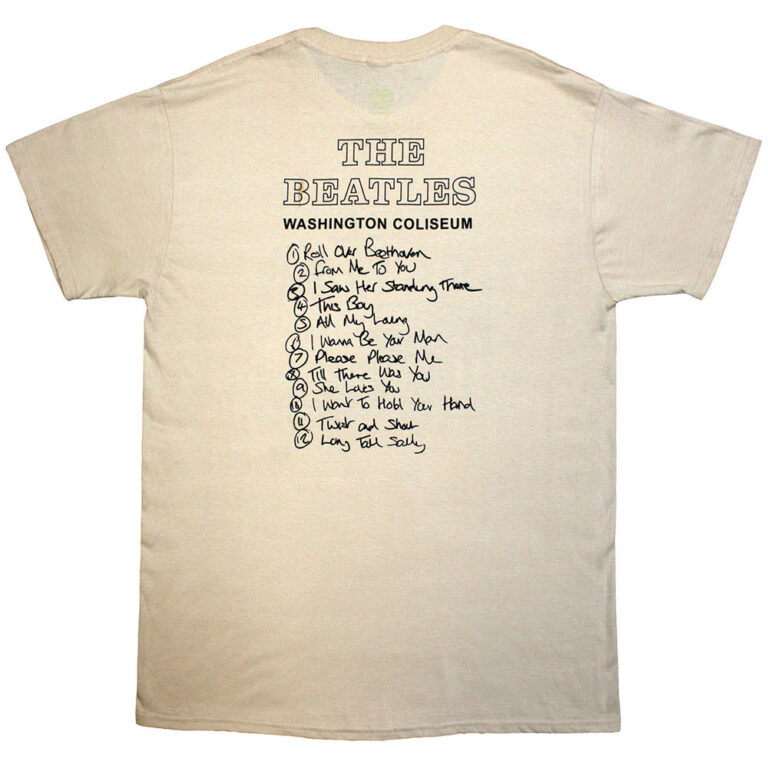 The Beatles Washington ’64 Promo & Setlist Sand Back Print T-Shirt