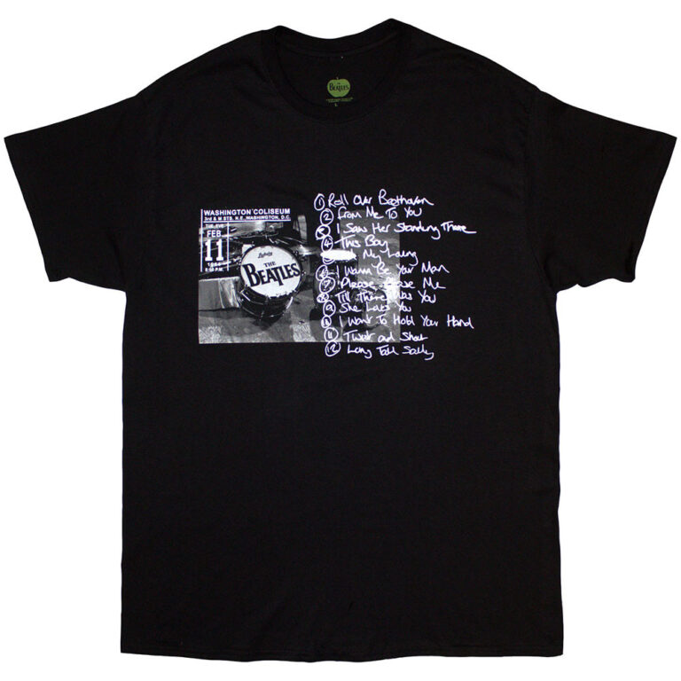 The Beatles Washington ’64 Drum Photo & Setlist Black T-Shirt