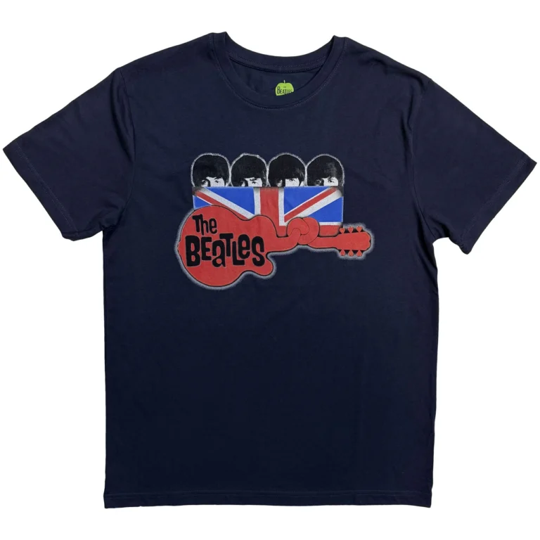 The Beatles Guitar & Flag Navy Blue T-Shirt