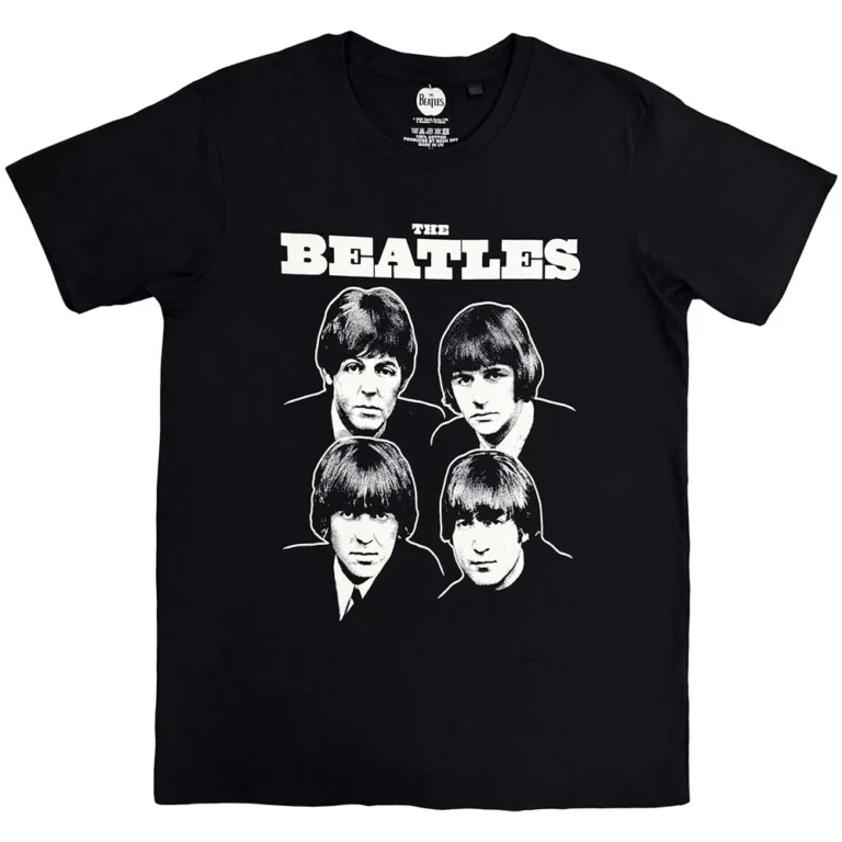 The Beatles Black & White Band Black T-Shirt