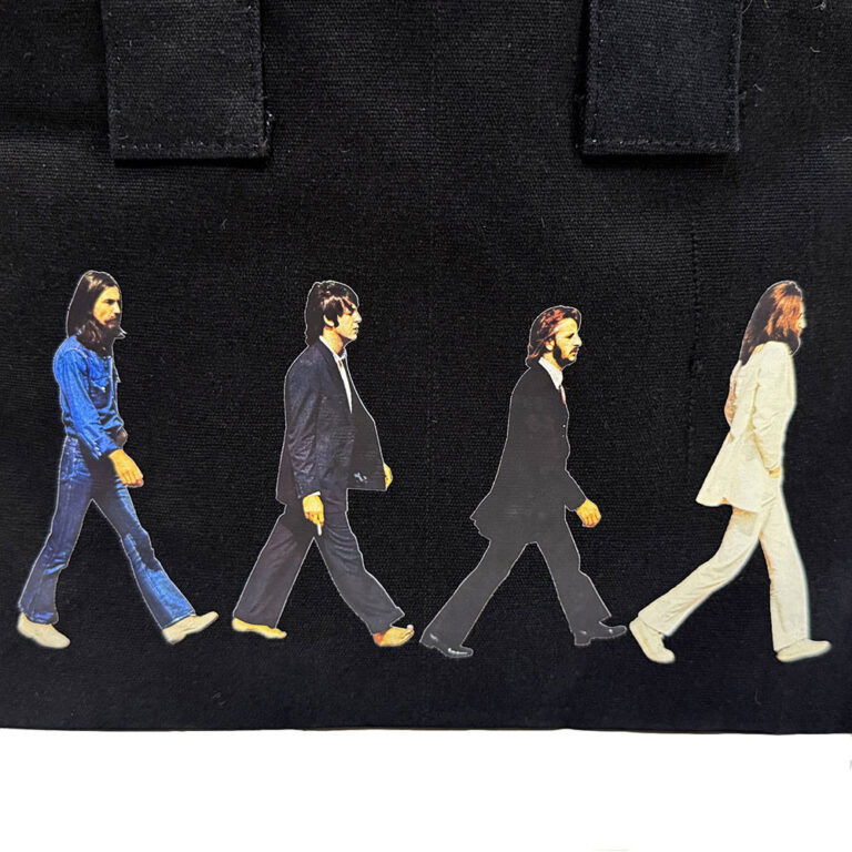The Beatles Abbey Road & Drop T Logo Black Back Print Tote Bag