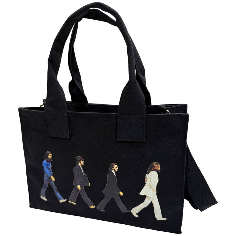 The Beatles Abbey Road & Drop T Logo Black Back Print Tote Bag
