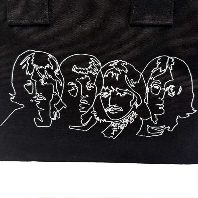 The Beatles White Album Faces & Apple Black Back Print Tote Bag