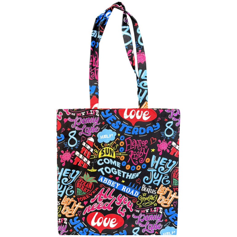 The Beatles Song Titles Black Tote Bag