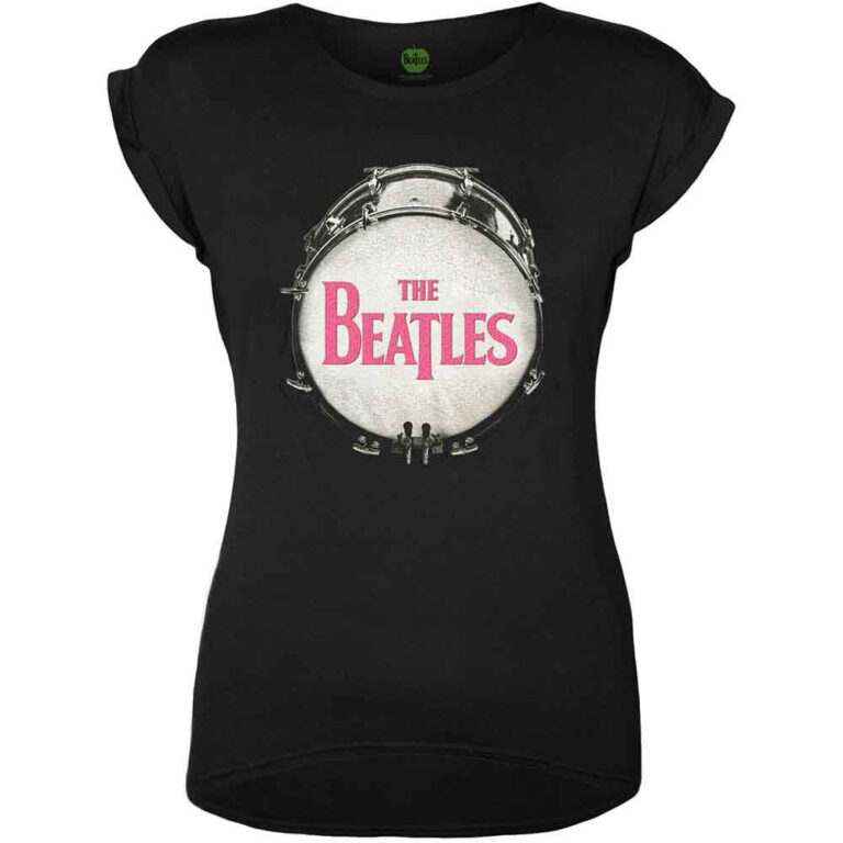 The Beatles Drum Fuchsia Glitter Black Embellished Ladies T-Shirt