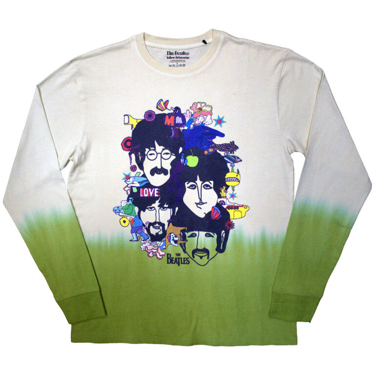 The Beatles Yellow Submarine Heads Collage Yellow Wash Collection Long Sleeve T-Shirt