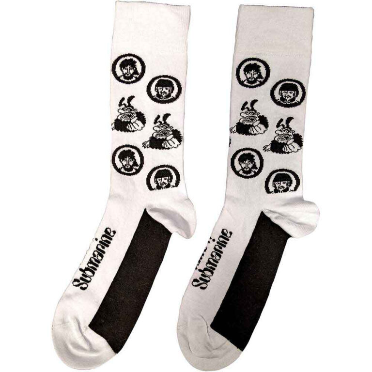 The Beatles Unisex Band & Meanies Monochrome White UK Size 7 – 11 Socks