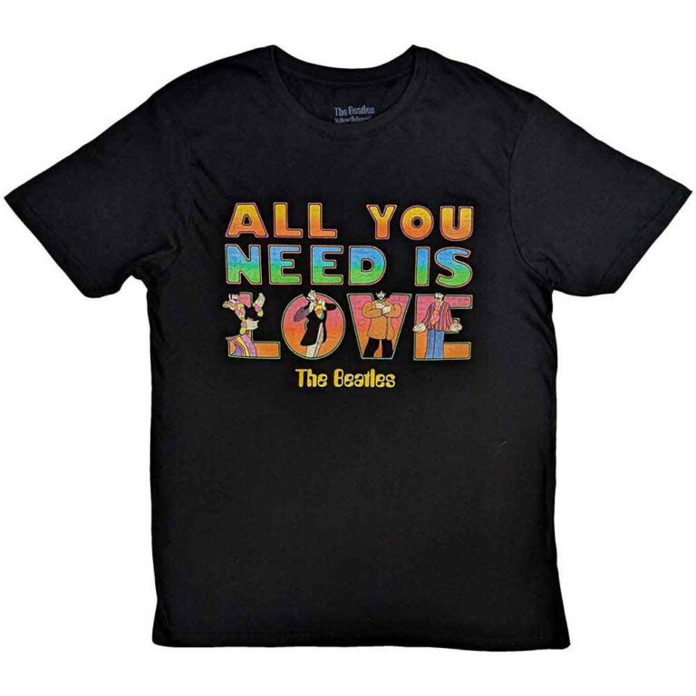 The Beatles Yellow Submarine All You Need Is Love Stacked Black T-Shirt
