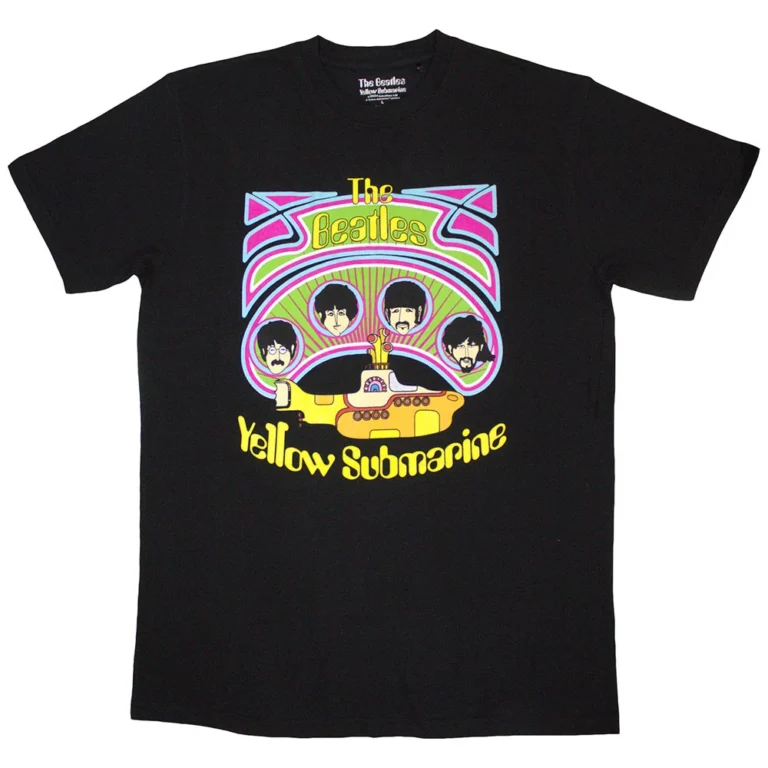 The Beatles Yellow Submarine Heads in Circles v2 Black T-Shirt