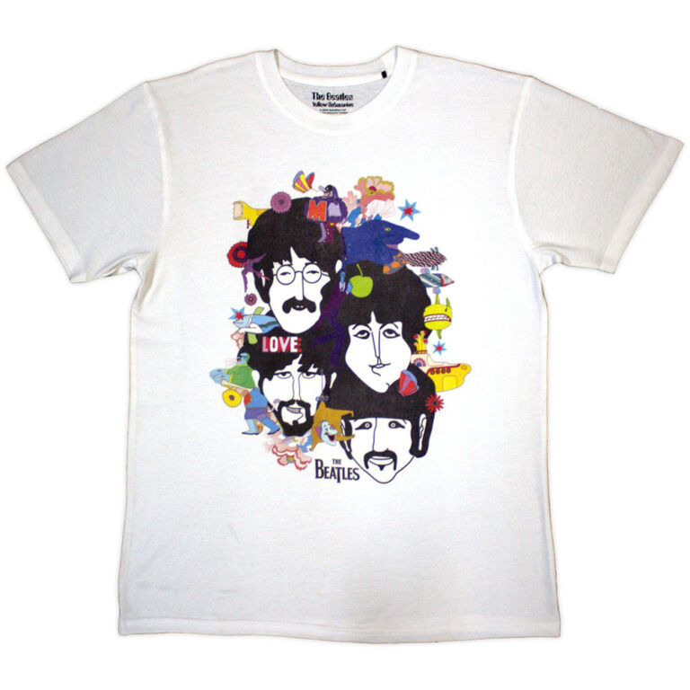 The Beatles Yellow Submarine Heads Collage / ATN White Back Print T-Shirt