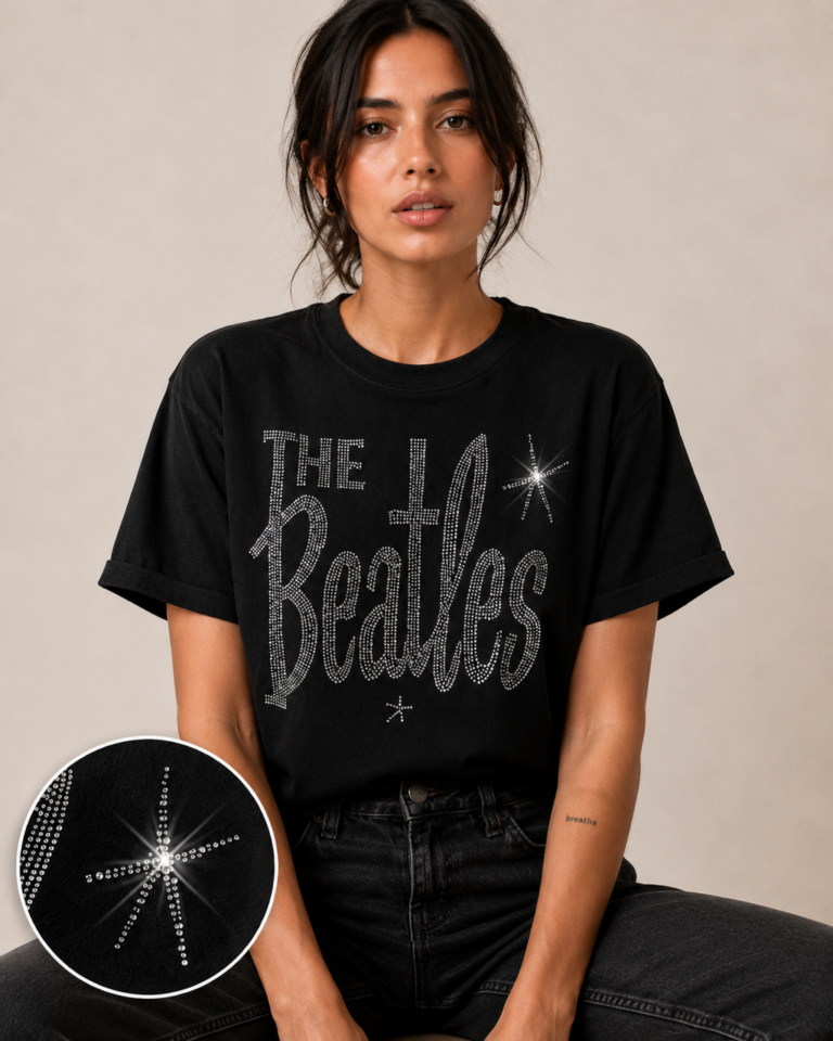 The Beatles Retro Logo Crystals Black Embellished T-Shirt