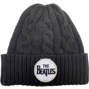 The Beatles Unisex Drum Logo Black Cable Knit Beanie Hat